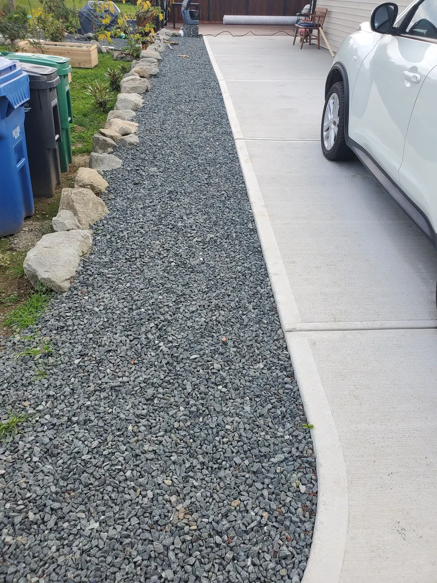 Gravel pathway installation with clean edging for a residential property