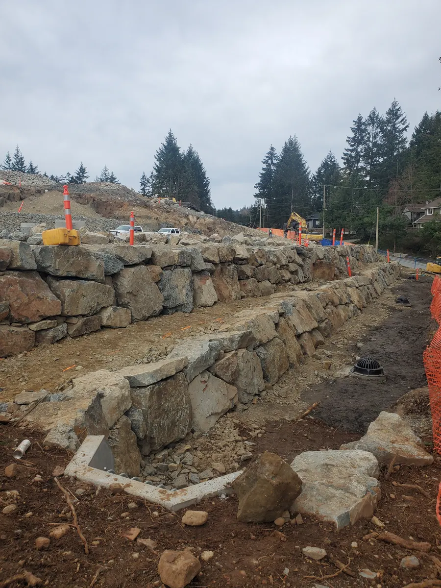 Retaining wall preparation and excavation work on Vancouver Island