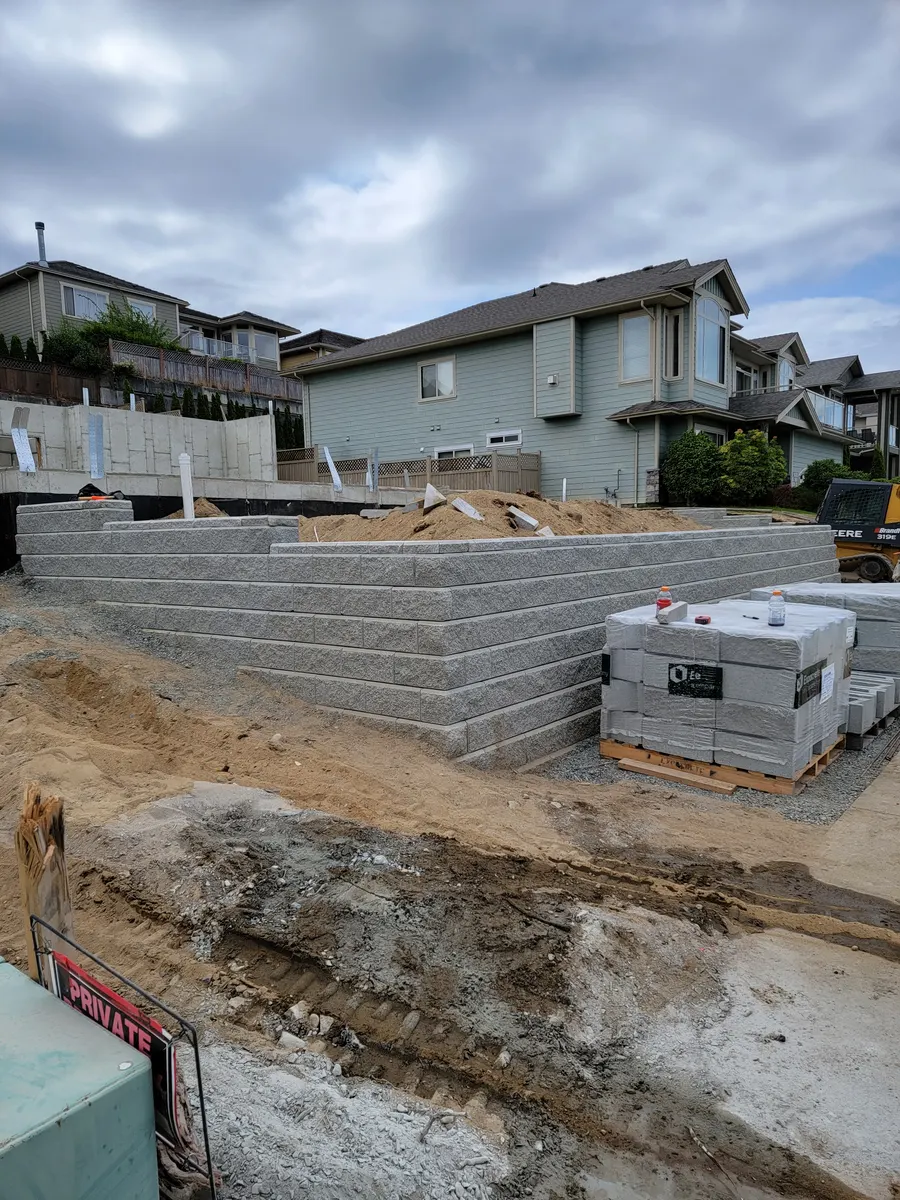 Excavation and retaining wall site preparation for a residential project